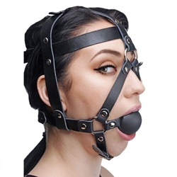 Leather Head Harness with Ball Gag Bondage Gear, Leather Bondage Gear, Mouth Gags
