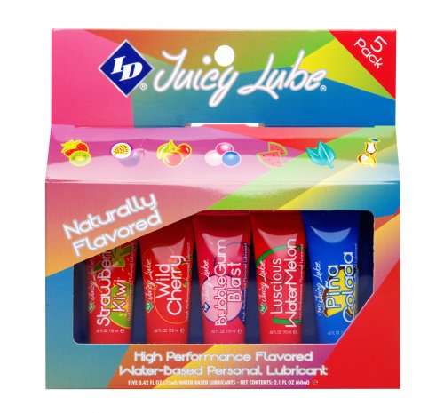 ID Juicy Lube 12g Assorted Tubes 5 Pack Personal Lubricants, Flavored Lubes, Water Based Lube