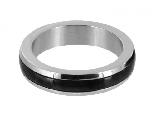 Stainless Steel Cock Ring with Black Band- Medium Cock Rings, Penis Jewelry, Metal Cock Rings