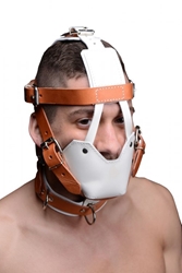 White and Tan Hospital Style Leather Muzzle Bondage Gear, Hoods and Muzzles