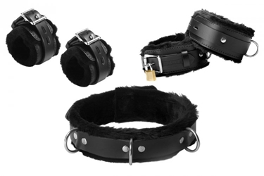 Fur Lined Leather Bondage Essentials Kit Bondage Gear, Leather Bondage Goods, Ankle and Wrist Restraints, Bondage Kits