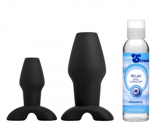 Hollow Anal Plug Trainer Set with Desensitizing Lube Anal Toys, Anal Lube, Enema Anal Toys, Silicone Anal Toys, Silicone Toys