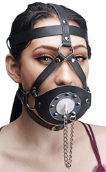 Plug Your Hole Open Mouth Leather Head Harness Bondage Gear, Leather Bondage Goods, Mouth Gags, Hoods and Muzzles