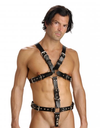 Strict Leather Body Harness with Cock Ring - Medium Large Bondage Gear, Clothing and Lingerie, Cock Rings, Leather Bondage Goods, Mens Clothing, Leather Strap-On and Harness