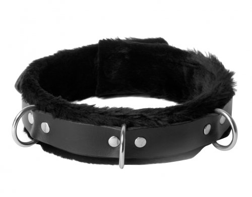 Strict Leather Narrow Fur Lined Locking Collar Bondage Gear, Leather Bondage Goods, Collars