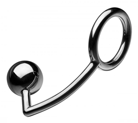 Tom of Finland Stainless Steel Cock Ring with Anal Ball Anal Toys, Cock and Ball Torment, Cock Rings, Metal Anal Toys, Penetrating Cock Rings
