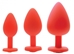 Red Hearts 3 Piece Silicone Anal Plugs with Gem Accents - AF126-Red