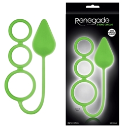 Renegade 3 Ring Circus Silicone Large Neon Green Cock Rings, Butt Plug