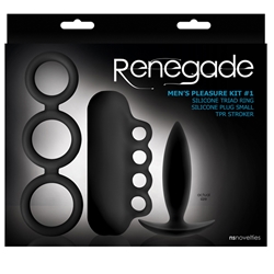 Renegade Mens Pleasure Kit #1 Black Mens Pleasure Kit, Anal Plug, Cock and Ball Ring, Masturbation