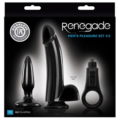 Renegade Mens Pleasure Kit #2 Black Mens Pleasure Kit, Anal Plug, Butt Plug, Cock Ring, Suction Cup Dong