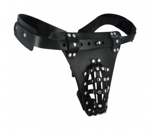 The Safety Net Leather Male Chastity Belt with Anal Plug Harness Chastity, Non-Metal Chastity Devices