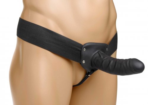 Hollow Silicone Strap On Dildo with Elastic Straps - Black Strap-Ons and Harnesses, Hallow Strap-on, Silicone Toys, Couples Play