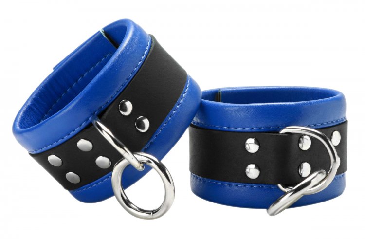 Blue Mid-Level Leather Ankle Restraint Bondage Gear, Leather Bondage Goods, Ankle and Wrist Restraints